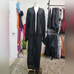 Wool Black Sheer Long Cardigan